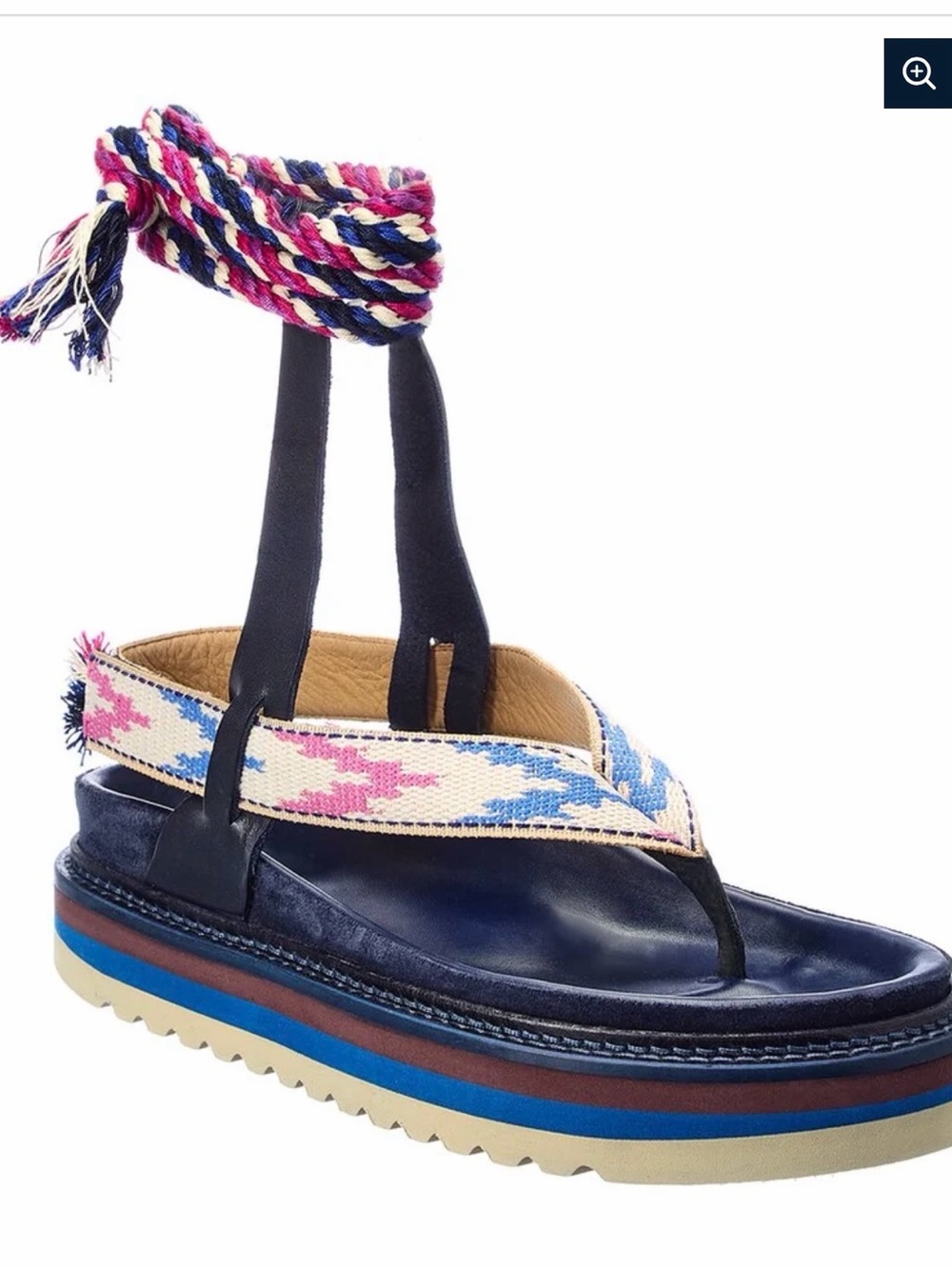Isabel Marant Navy Platform Thong Sandal with Pink & Blue Woven Strap